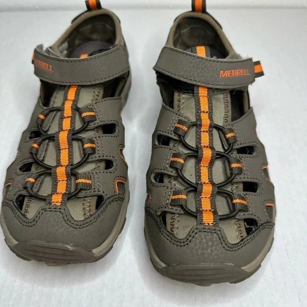 Merrell Hydro H2O Hiker Sandals Boys Size 3M Gray Orange Leather Strap
